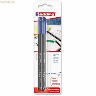 Abbildung von edding 1200 Fasermaler fein blau Packung mit 2 Stiften Rundspitze 1 mm Filzstift zum Zeichnen und Schreiben für Schule, Mandala