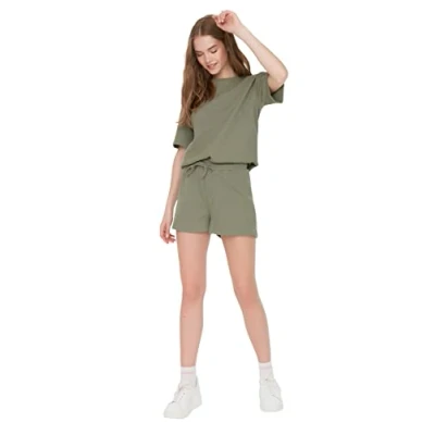 Abbildung von Trendyol Damen Set, einfarbig, mittellang, gestrickt Pyjama, Khaki, Medium
