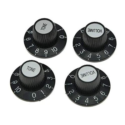 Abbildung von KAISH 4x Black with Silver Cap LP Guitar Witch Hat Knobs Top Knob for Epiphone Les Paul SG