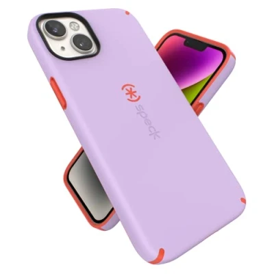 Abbildung von Speck iPhone 15 Plus &amp; 14 Hülle Schlanke Handyhülle mit Fallschutz, Kratzfest Soft Touch für 6,7 Zoll Zweilagige Hülle, Frühlingsviolett/Energiered CandyShell Pro