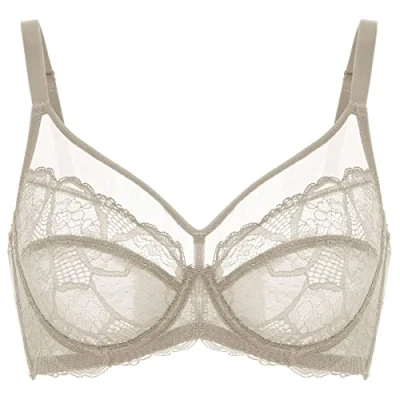Abbildung von DOBREVA Damen Spitzen Minimizer BH mit Bügel Große Brüste Sexy Vollschalen Ungefüttert Chinchilla 90D