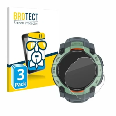 Abbildung von BROTECT Schutzglas für Garmin Instinct 3 AMOLED (45 mm) (3 Stück) Schutzfolie Panzer Folie Glas [Extrem Kratzfest 9H, Anti Fingerprint,