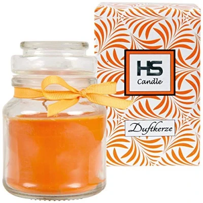 Abbildung von HS Candle Duftkerze Honigmelone im Glas, Kerze 10cm x Ø7cm in Geschenkbox, 120gr. Wachs Brenndauer ca. 30 Stunden, Duft BonBon Glas mit Deckel
