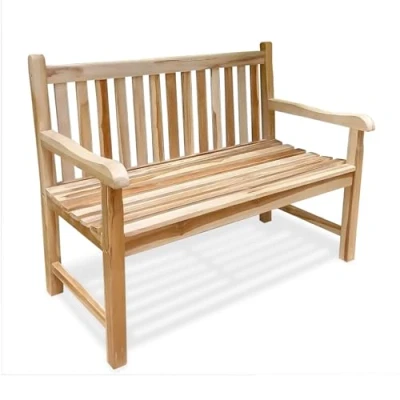 Abbildung von Spetebo Gartenbank 2 Sitzer Teak mit Armlehnen 120 cm (Stück, 1 St., Holzbank), Holz Sitzbank für Personen