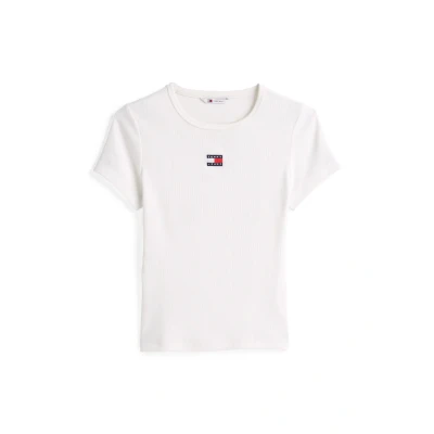 Abbildung von Tommy Jeans SLIM Badge TEE Tshirt basic, Damen, Größe: 32, Ecru
