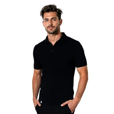 Abbildung von ALPIN LOACKER Merino Poloshirt Herren atmungsaktiv Premium Tshirt Kurzarm I Atmungsaktives Golf Unterwäsche, Polo Schwarz M