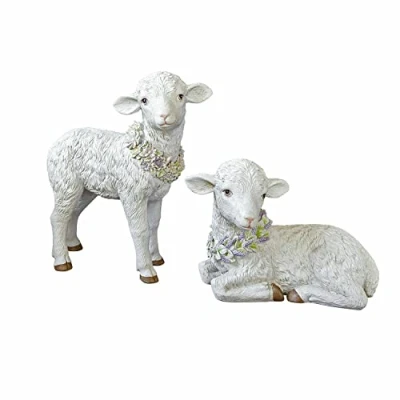 Abbildung von Loberon Deko Lamm 2er Set Pepperell, handbemalt, naturgetreu gefertigt, Tierfigur, Osterlamm, Ostern, Osterdekoration, Osterfest, Polyresin, weiß