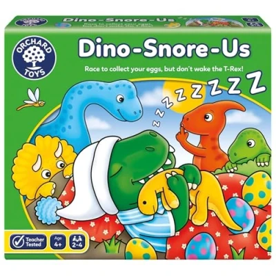 Abbildung von Orchard Toys Dino Snore Us Game, A Fun Dinosaur Themed Board Game for Ages 4+, Encourages Number and Counting Skills Kids
