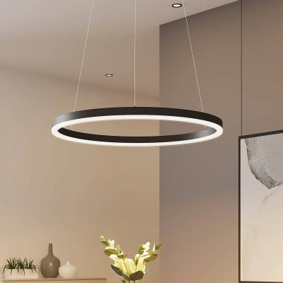 Abbildung von Arcchio LED Hängeleuchte Albiona, schwarz, 1 Ring, Ø 60 cm