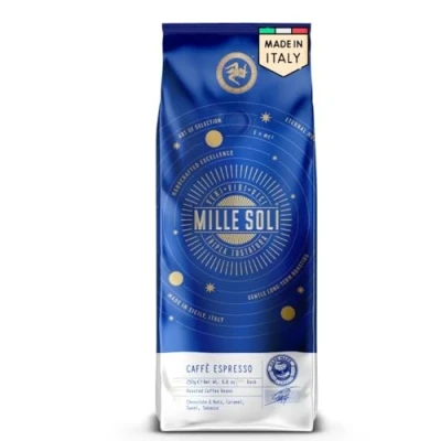 Abbildung von MilleSoli Caffè Espresso Bohnen Traditionelle Röstung in Sizilien Premium Kaffeebohnen 250g Beutel für Vollautomat und Siebträger