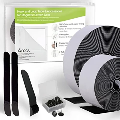 Abbildung von ARCOL klettband selbstklebend für fliegengitter, komplettes Set magnetische Moskitonetze Velz nur Marke/Raue Teil/Haken (2,5 cm x 5,5 m, 4 1,5 Schwarz)