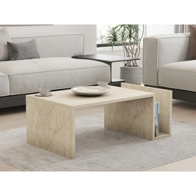Abbildung von Hanah Home Elegant Coffee Table, Travertine Color, 86.8 x 32.4 50 cm 100% Melamine Coated Particle Board, 18 mm Thick Wall Mountable, Stylish Marble Design