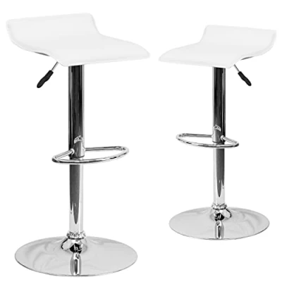 Abbildung von Flash Furniture Barstuhl, höhenverstellbar, modern, Vinyl, mit stabilem Sitz in Wellenform und Chrombasis, Hardwood Mikrofaser, Weiß, 2 Stück
