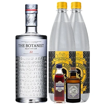 Abbildung von Gin Set The Botanist Islay Dry 0,7 Liter + Haymans Sloe 5cl Monkey 47 Schwarzwald MINIATUR 2 x Thomas Henry Tonic Water 1,0