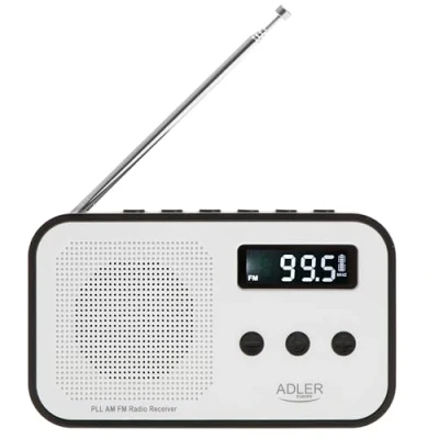 Abbildung von Adler Tragbares Digitalradio, AM/FM AD 1907, LCD Display, Teleskopantenne, Speicher für 40 Sender, automatischer Abschalt Timer, USB, wiederaufladbar, Schwarz und Weiß