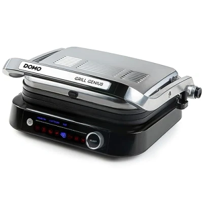 Abbildung von DOMO Genius Elektro Kontaktgrill Antihaftbeschichtung, mit Display Edelstahl, Schwarz