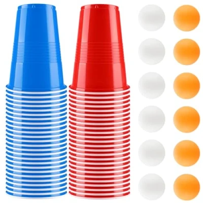 Abbildung von Litimkat Bierpong Becher Set,Beerpong Partybecher Enthält 50 (500ML) und 12 Tischtennisbälle,mehrwegbecher,Für Party Trinkspiele,Party Geburtstag Festivals Hochzeit Camping