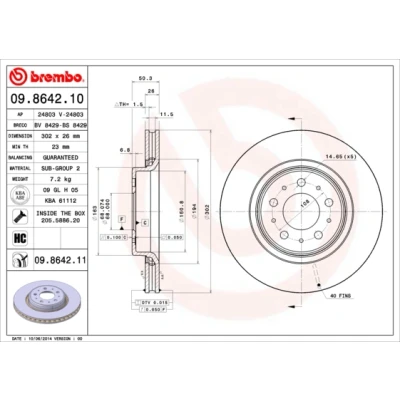 Abbildung von BREMBO COATED DISC LINE 09.8642.11 Bremsscheibe 302 26 5 innenbelüftet beschichtet mit Schrauben VOLVO: 850 Kombi, V70 I, XC70 I Cross Country