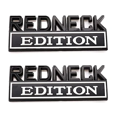Abbildung von 2 Stück Redneck Edition Emblem Auto LKW Ersatz für Universal Fahrzeug SUV (Schwarz Weiß)