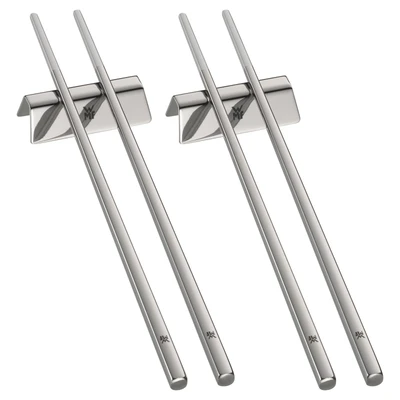 Abbildung von WMF Nuova Chopstick 6 teilig, Essstäbchen mit Besteckbänkchen für 2 Personen Cromargan Edelstahl rostfrei poliert spülmaschinengeeignet