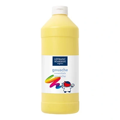 Abbildung von Lefranc Bourgeois 188513 Value Kinder Gouachefarbe auf Wasserbasis, leuchtende Farben, deckend, gebrauchsfertig, abwaschbar, Dosieröffnung, 1000ml Flasche Primärgelb
