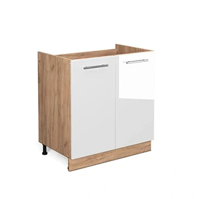 Abbildung von Vicco Spülenunterschrank Fame Line, Weiß Hochglanz/Goldkraft Eiche, 80 cm ohne Arbeitsplatte