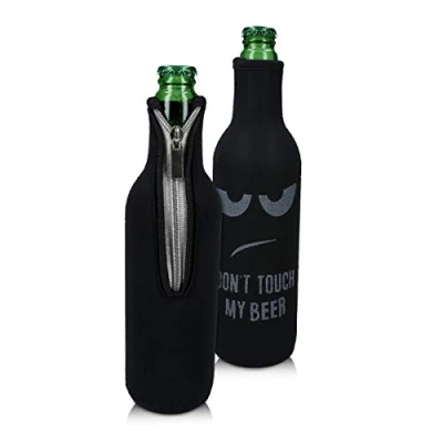 Abbildung von kwmobile 2x 330 500ml Flasche Flaschenkühler für Bier andere Getränke Neopren Kühler Don&#039;t touch my beer Weiß Schwarz
