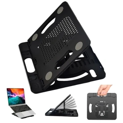 Abbildung von ADERTOS Laptopständer Faltbarer Laptop Stand 8 Stufe Einstellbar Schwarz Notebook Ständer ABS Halterung Halter Belüfteter Ergonomisch Laptophalter Kompatibel mit den Meisten Laptops