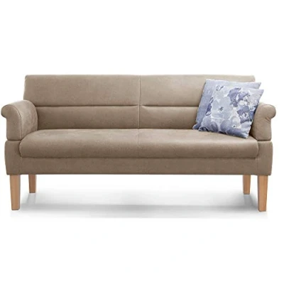 Abbildung von Cavadore 3 Sitzer Sofa Kira mit Federkern / Sitzbank für Küche, Esszimmer Inkl. Armteilfunktion 189 x 94 81 Lederoptik beige