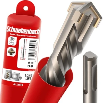 Abbildung von SCHWABENBACH ® SDS Plus Bohrer 32mm x 1000 Betonbohrer Präzises &amp; schnelles Bohren in Beton Premium Qualität mit Hartmetall Spitze Lang Kein Einhaken Armierungseisen 32x1000mm