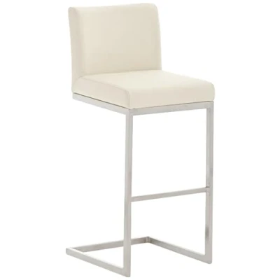 Abbildung von CLP Barhocker Paros I Freischwinger Barstuhl Kunstleder Bezug Edelstahl Gestell, Farbe:Creme