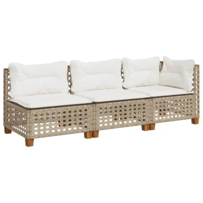 Abbildung von vidaXL Loungesofa Gartensofa mit Kissen 3 Sitzer Beige Poly Rattan, Teile