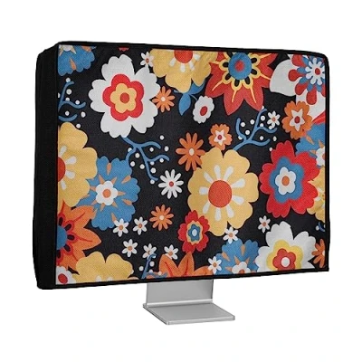 Abbildung von kwmobile Leinen Hülle kompatibel mit 20 22&quot; Monitor Schutzhülle Staubschutz Abdeckhaube für PC Bildschirm Computer Screen Cover Staubhaube Haube Vintage Blumen