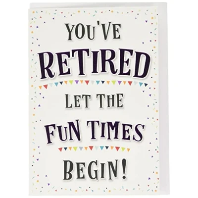 Abbildung von Piccadilly Greetings Moderne Ruhestandskarte &quot;Fun Times Begin&quot; 17,8 x 12,7 cm, Grau/Violett/Weiß/Schwarz