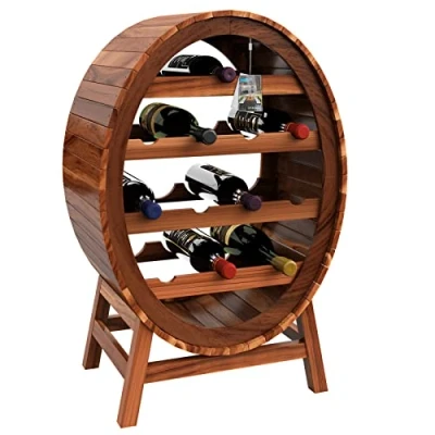Abbildung von Casaria Weinregal Weinfass, für 12 Flaschen Akazie Holz Massiv Fass Stehend 90x50x30cm Rustikal