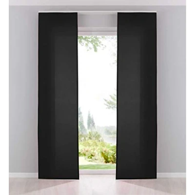 Abbildung von Gardinenbox 2er Pack Flächenvorhänge Schiebegardinen komplett Set Cationic Blickdicht Leinen Optik Natura seidenmatt HxB 245x60 cm Schwarz Landhaus Stil, 204411 2