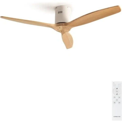 Abbildung von CREATE / WINDCALM/Deckenventilator Weiß Hellesholzflügel mit Fernbedienung 40W, Leise, Ø132 cm, 6 Geschwindigkeiten, Timer, DC Motor, Sommer Winterbetrieb