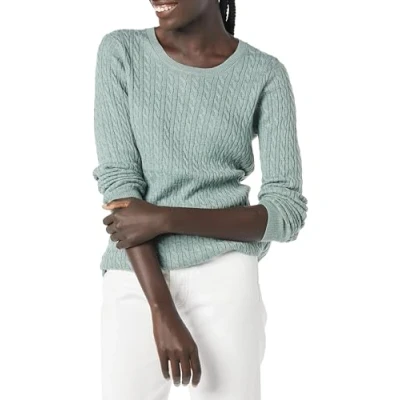 Abbildung von Amazon Essentials Damen Leichter Langarm Pullover Mit Rundhalsausschnitt Zopfmuster (Erhältlich In Übergröße), Salbeigrün Meliert, XS