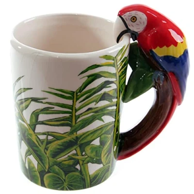 Abbildung von Close Up Papagei Tasse Ara, 3 D Henkel weiÃŸ, Bedruckt, 100% Keramik, Fassungsvermögen ca. 300 ml, Geschenkkarton.