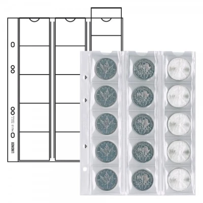 Abbildung von LINDNER Das Original Multi Collect Münzblätter für 15 Münzen bis 42 mm Durchmesser, Zwischenblätter schwarz, 5er Packung