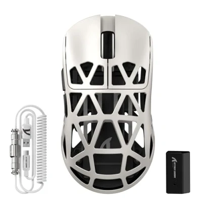 Abbildung von ATTACK SHARK R2PRO 45g Superlight Magnesiumlegierung Maus, PixArt PAW3950 Sensor, 42000 DPI, 8000Hz Kabellose Abfragerate, 2,4G/BT/Kabelgebundene Gaming Mouse G502, mit Spiralkabel, PC/Mac, Retro