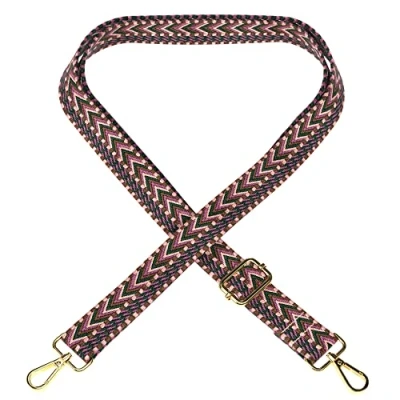 Abbildung von EAZY CASE Verstellbarer Taschengurt, Ersatz Gurt für Handtaschen, Schulterriemen Umhängetaschen, dünner Riemen Taschen und Tragetaschen, DIY Taschenband, Zig Zag Beere Pink Metal Gold