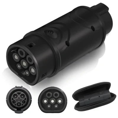 Abbildung von EVPEIWE EV Ladekabel Adapter Typ 1 auf 2, 32A bis 2 Tragbarer Elektrofahrzeug Ladegerät Konverter für Ladestationen, SAE J1772 IEC62196, IP54 mit Aufbewahrungstasche
