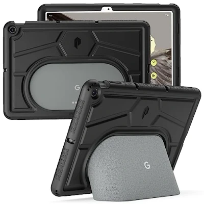 Abbildung von Poetic TurtleSkin Serie Schutzhülle für Google Pixel Tablet 27,9 cm (11 Zoll) (2023), strapazierfähig, stoßfest, robust, kinderfreundlich, Silikon, Schwarz