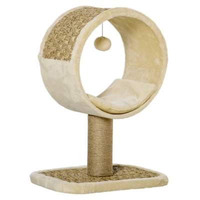 Abbildung von PawHut Kratzbaum Katzen Spiel Stamm Kletterbaum Jute Khaki+Hellbraun 40 x 30 56 cm, 40L 30B 56H cm