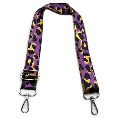 Abbildung von Taschengurte zum Wechseln, Taschengurt Violett Leopard, Verstellbarer Schultergurt für Tasche mit Karabiner Silber, Schulterriemen 3.8cm Umhängegurt Taschen Damen DIY Taschen, #8