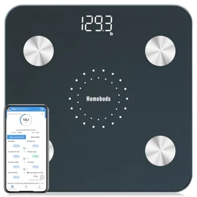 Abbildung von Homebud Personenwaage mit Körperfettanalyse, Hohe Präzision Zugesichert Durch Professionelle Waage Personen Fabrik seit 2001, App Synchronisierung 13 Körperzusammensetzung, 180kg, LED, Blau