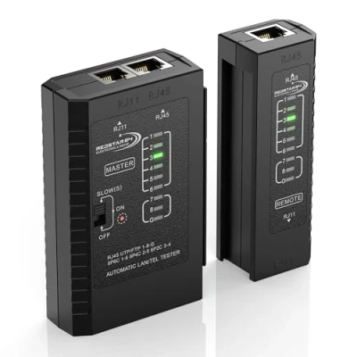 Abbildung von RedStar24 Netzwerktester LAN Kabeltester mit RJ11, RJ12, RJ45 für Patchkabel Prüf LEDs zum präzisen Testen und Überprüfen von Netzwerkkabel Ideal Leitungstests