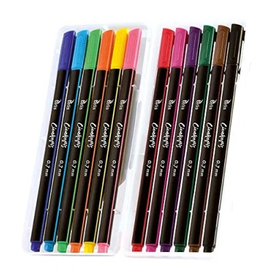 Abbildung von Tetis Fineliner Set 12 verschieden Farben dreikant farbige Stifte 0,7 mm Spitze feine Linienstifte bunt Fine Line hohe Qualität für Kalligraphie Präzisionszeichnen Skizzieren