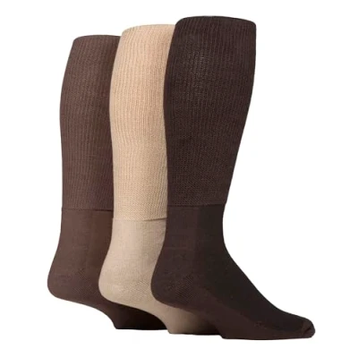 Abbildung von IOMI Kniehohe Diabetikersocken, 3 Stück, Bambus Socken für geschwollene Füße, lange extra breite, nicht bindende Soft Top Socken, coffee, 9 11